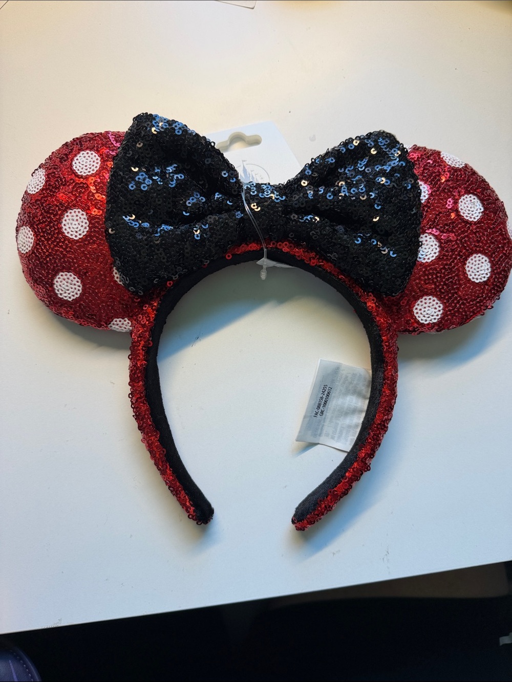 Disney Red Sequin Minnie Ears Headband with Black Sequin Bow